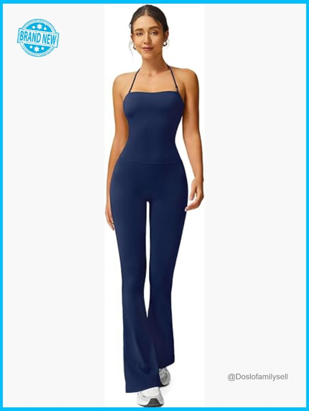 High Waisted Halter Neck Flare Leg Yoga Jumpsuit with Adjustable Straps –